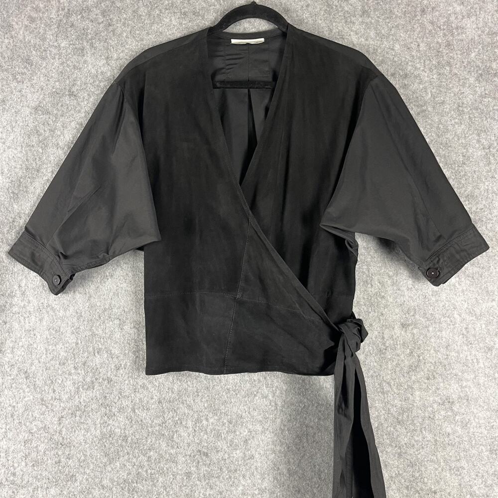 La Matta Suede Wrap Top Womens 4 Black Cotton Made in Italy Lagenlook Minimalist